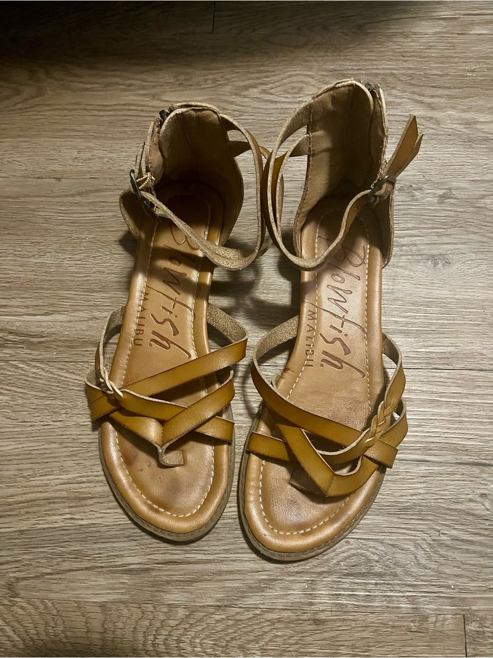 Blowfish Malibu Tan Strappy Leather Ankle Gladiator Sandals